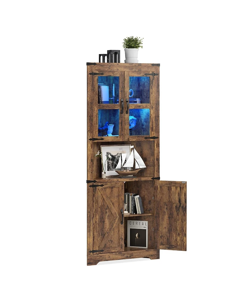 gaomon Tall Corner Cabinet, Farmhouse Storage Cabinet with Glass Door & Adjustable Shelves, Space Saving