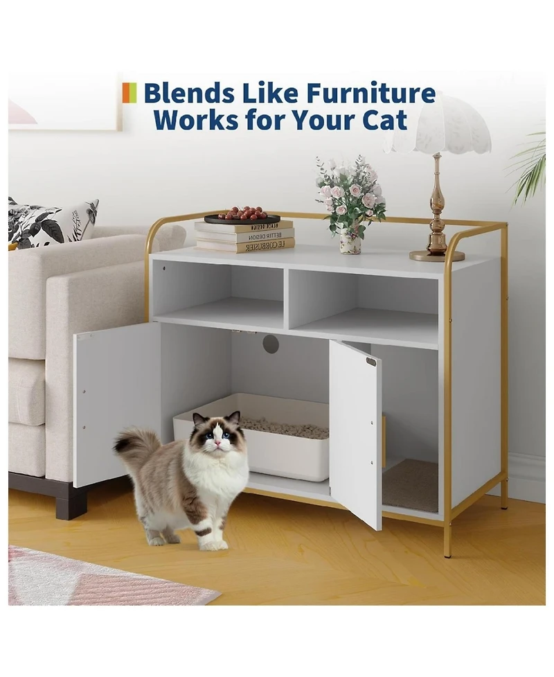 Gaomon Cat Litter Box Enclosure - Hidden Litter Box Furniture with 2 Open Compartments