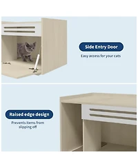 gaomon Modern Litter Box Enclosure Cabinet, Concealed Litter Box with Vent Door/Left Side Storage Drawer