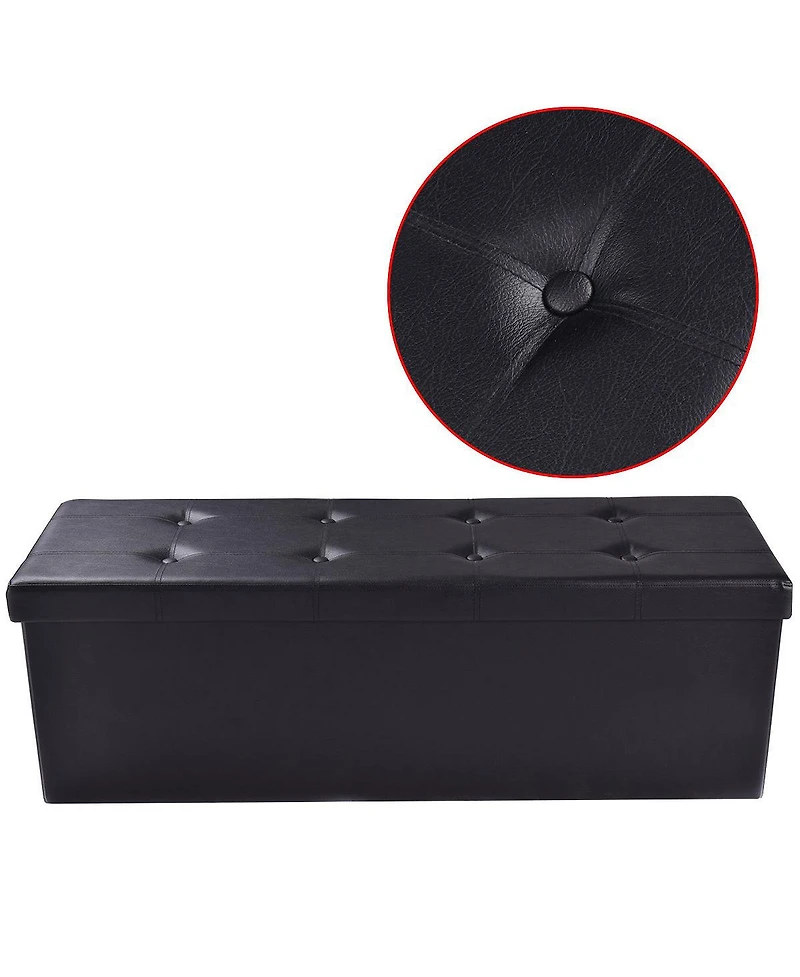 Costway 45''x15''x15'' Large Folding Storage Faux Leather Ottoman Pouffe Box Stool