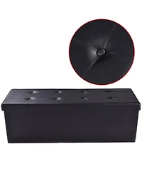 Costway 45''x15''x15'' Large Folding Storage Faux Leather Ottoman Pouffe Box Stool