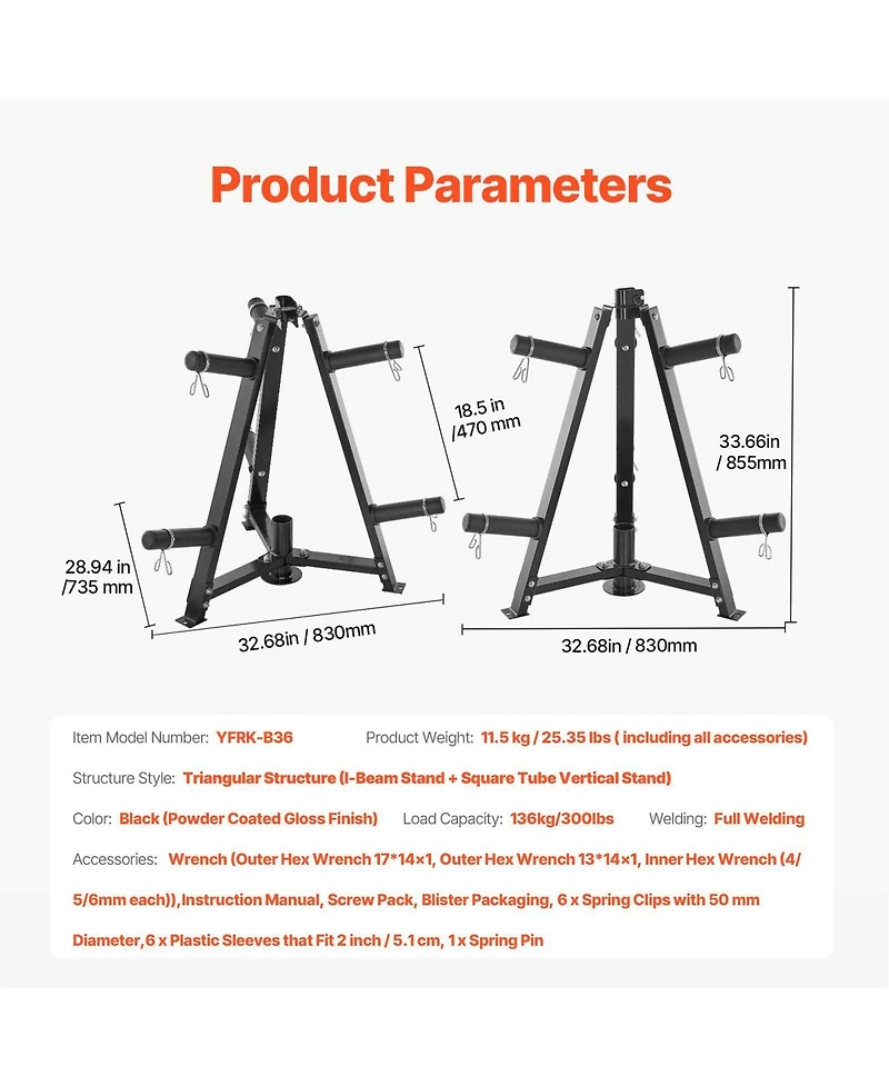Sugfit Weight Plate Rack 300 Lb Capacity 2-Inch Plate Tree Storage Stand