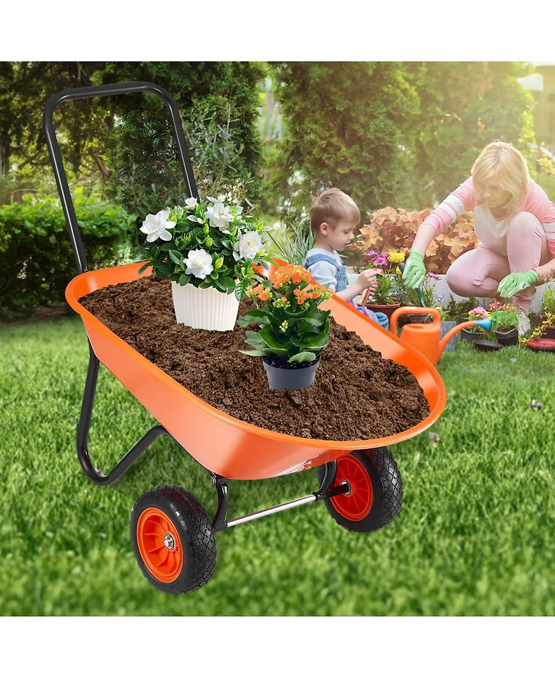 Sugfit 2-Wheel Wheelbarrow with 5 Cu.Ft Capacity & Easy-Grip Handle