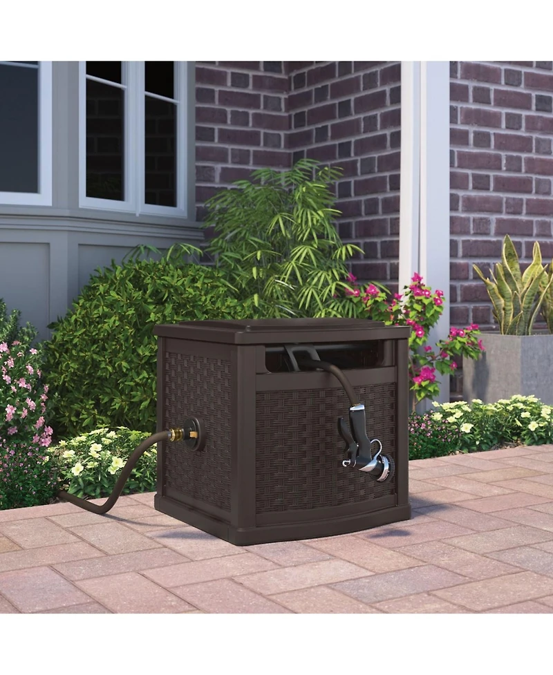 Suncast 150 Foot Slide Trak Outdoor Garden Water Hose Hideaway for Patio, Java