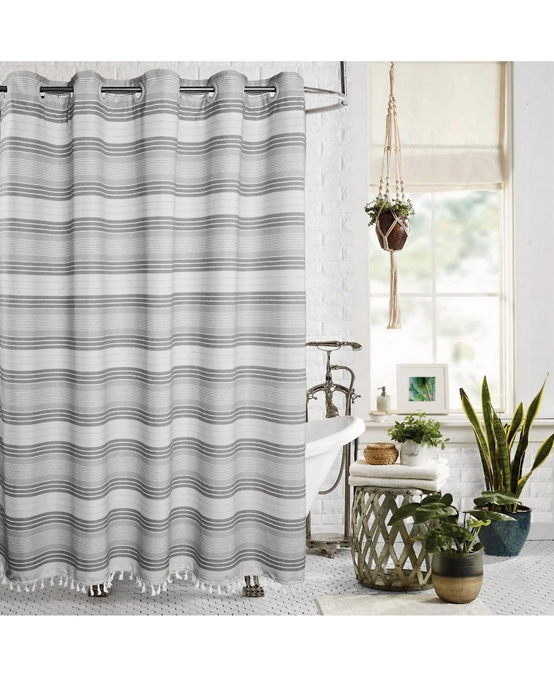 Awesome Home No hook Horizontal Beach Stripe Shower Curtain, Water Repellent, 71"X74"