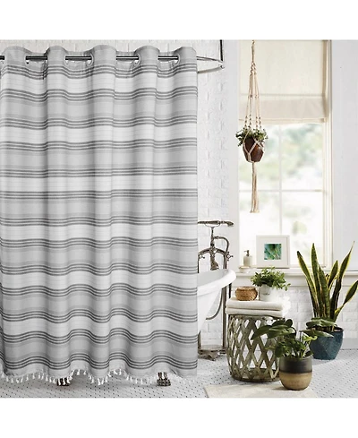 Awesome Home No hook Horizontal Beach Stripe Shower Curtain, Water Repellent, 71"X74"