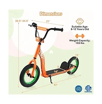 Hongge Youth Kick Scooter with Adjustable Height and Inflatable Wheels