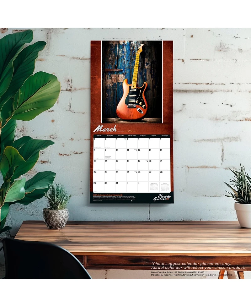 BrownTrout Electric Guitars | 2026 12 x 24 Inch (Hanging) Monthly Square Wall Calendar | Foil Stamped Cover | Plastic-Free