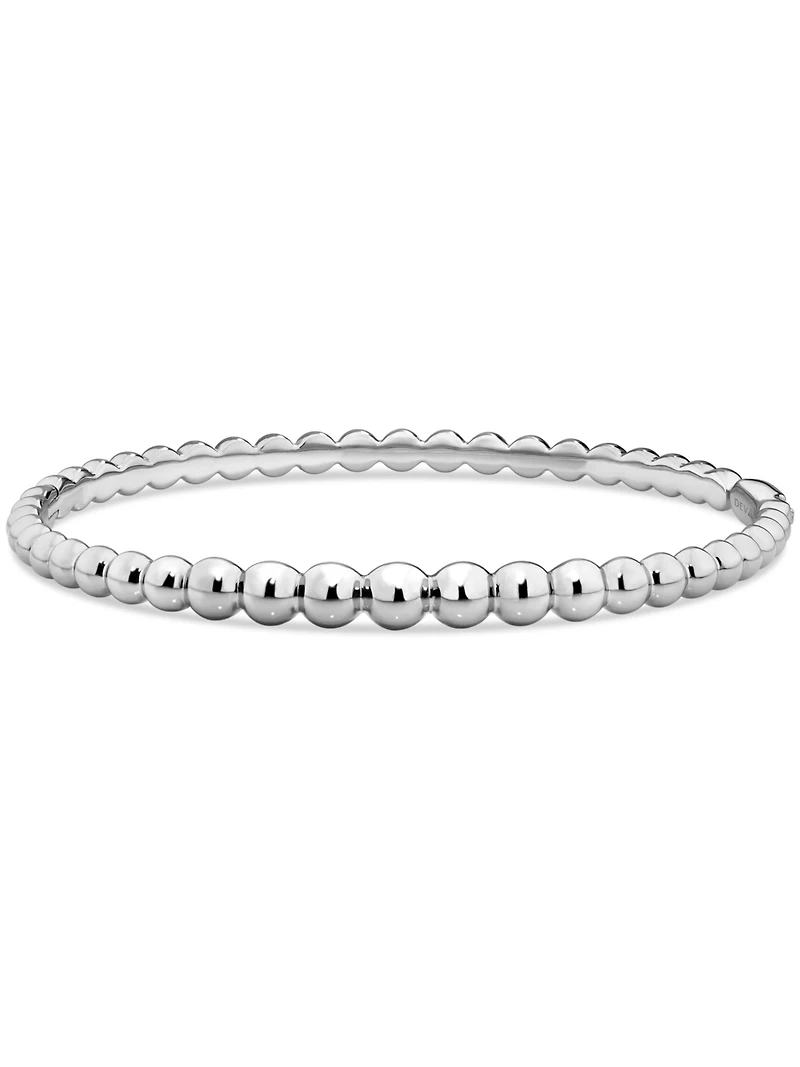 Devata Beaded Ball Bangle Bracelet in Rhodium Plated Sterling , Size