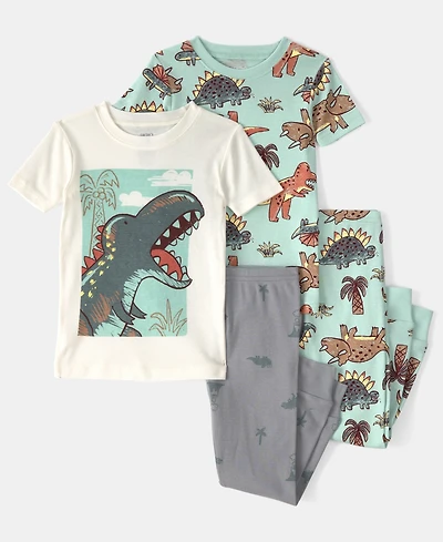 Carter's Boys' Toddler 2T-5T Dinosaur Print Top and Pajama Pants, 4-Piece Set