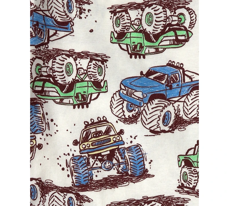 Carter's Boys' Toddler 2T-5T Monster Truck Print Top and Pajama Pants, 4-Piece Set