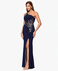 Xscape Petite One-Shoulder Applique Ball Gown