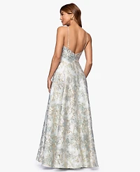 Xscape Petite Long Brocade Halter Neck Ball Gown