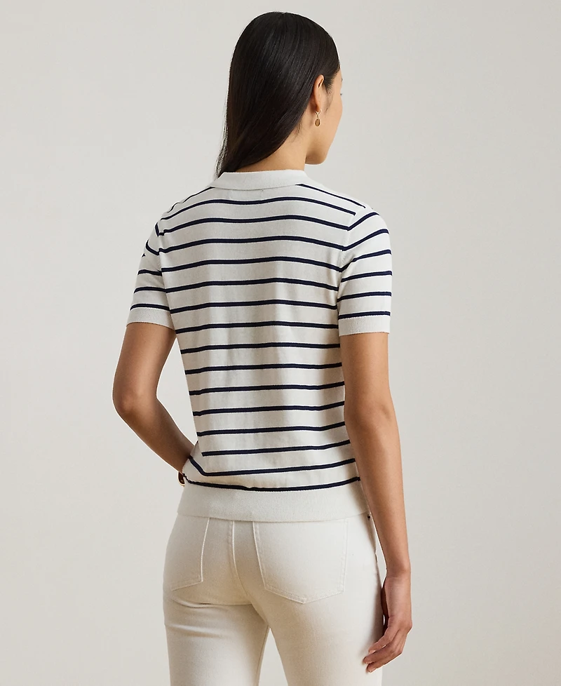 Lauren Ralph Petite Striped Short-Sleeve Polo Sweater