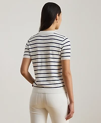 Lauren Ralph Petite Striped Short-Sleeve Polo Sweater