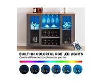 Led Wine Bar Cabinet with Glass Rack and Storage, Home Coffee & Liquor Sideboard Buffet