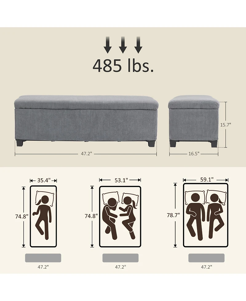 Homcom 47 Inches Storage Ottoman Bench, Foot Rest with Removable Lid