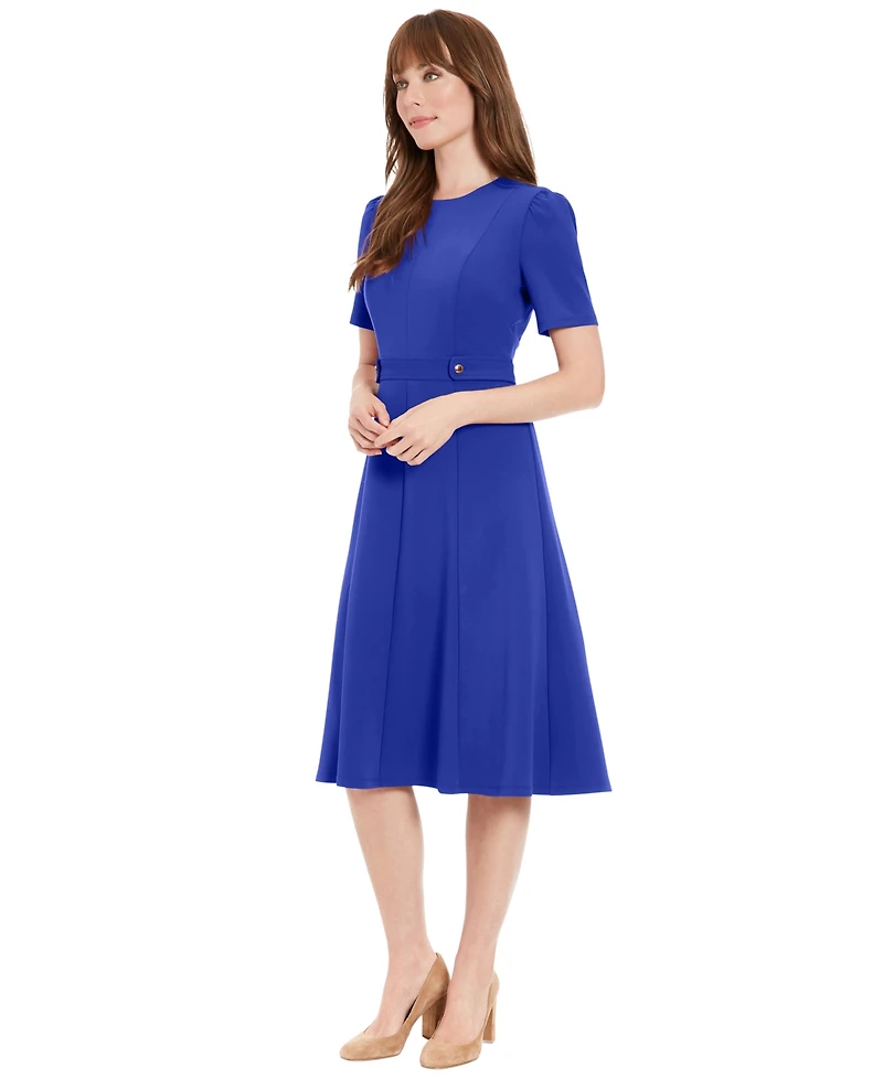 London Times Women's Side Tab Crewneck A-Line Dress