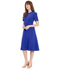 London Times Women's Side Tab Crewneck A-Line Dress