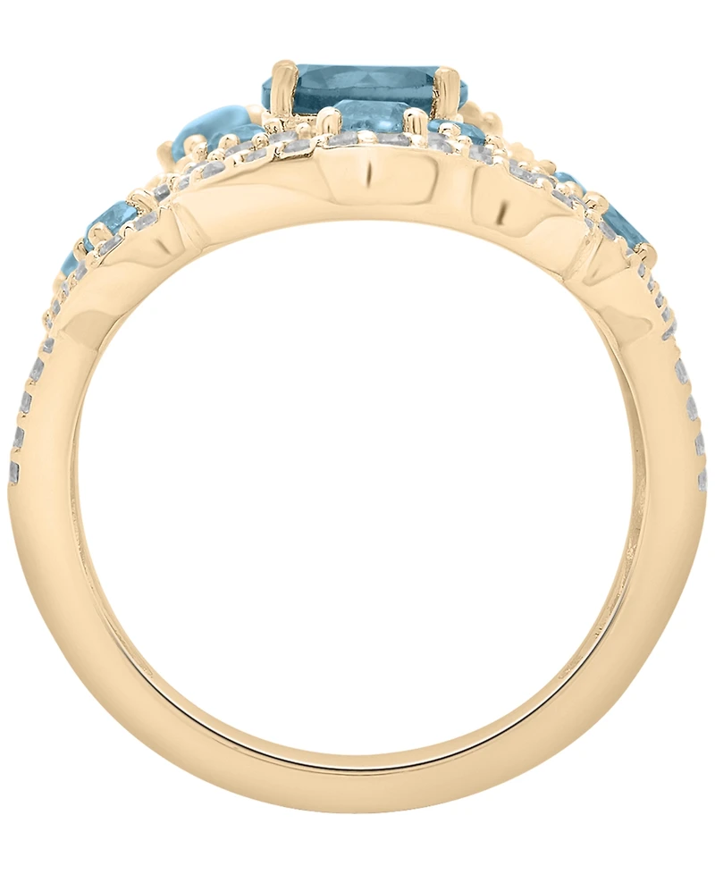 Macy's Diamond (1 ct. t.w.), London Blue Topaz (1 ct. t.w.) and Blue Topaz (3/4 ct. t.w.) Ring in 14k Yellow Gold