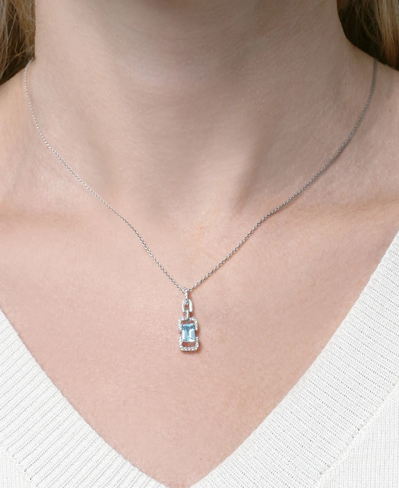 Macy's White Topaz (1/6 ct. t.w.) and Blue Topaz (5/8 ct. t.w.) Drop Pendant Necklace in Sterling Silver