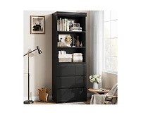gaomon Bookcase with Drawers 70.27 Inches Tall Bookshelf Farmhouse Bookcases Wooden Deep Bookshelves Storage Cabinet Organizer