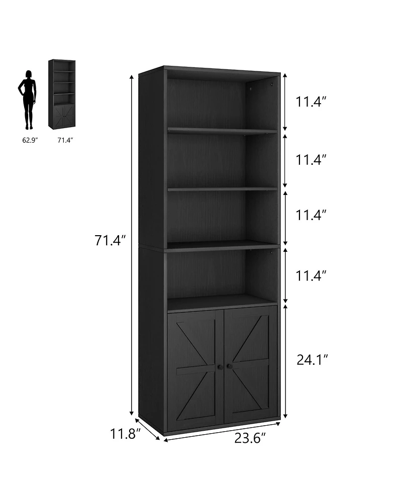 gaomon Tall Bookshelves and Bookcases with Doors/ 6 Shelf Display Storage