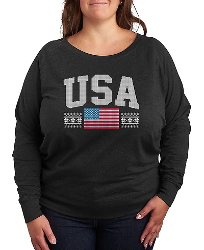 Hybrid Apparel Plus Usa Sport Word Art Long Pullover T-shirt