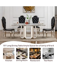 Streamdale Furniture Marble Dining Table for 6, 70" Faux Marble Rectangle Table with Stainless Steel Base (Silver, Grey