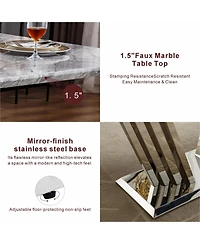 Streamdale Furniture Marble Dining Table for 6, 70" Faux Marble Rectangle Table with Stainless Steel Base (Silver