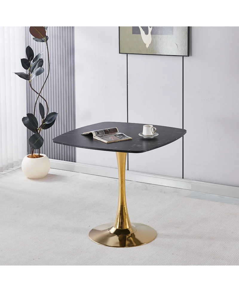 Streamdale Furniture Square Dining Table 31.5", Mid-Century Modern Kitchen Table, Black/Gold Base