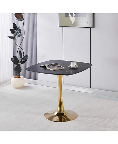 Streamdale Furniture Square Dining Table 31.5", Mid-Century Modern Kitchen Table, Black/Gold Base