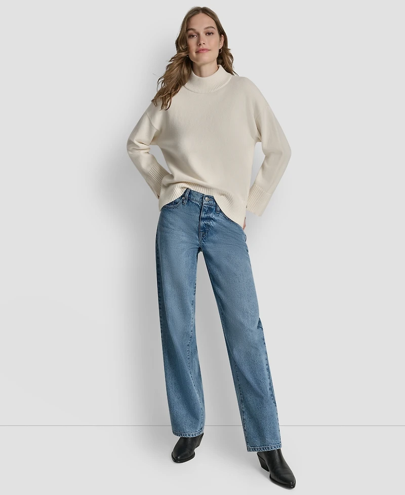 Dkny Jeans Women's Mock Neck Curved Hem Sweater