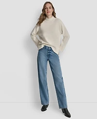 Dkny Jeans Women's Mock Neck Curved Hem Sweater