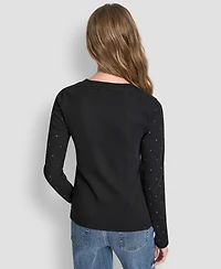 Dkny Jeans Women's Rhinestone-Embellished Crewneck Sweater
