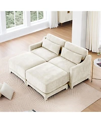 Streamdale Furniture Chenille 2-Seater Sofa w/ Ottomans & Pillows