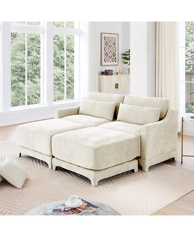 Streamdale Furniture Chenille 2-Seater Sofa w/ Ottomans & Pillows
