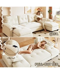 Streamdale Furniture U-Shaped Sleeper Sofa with Pull Out Bed, Removable Armrests & Usb Ports