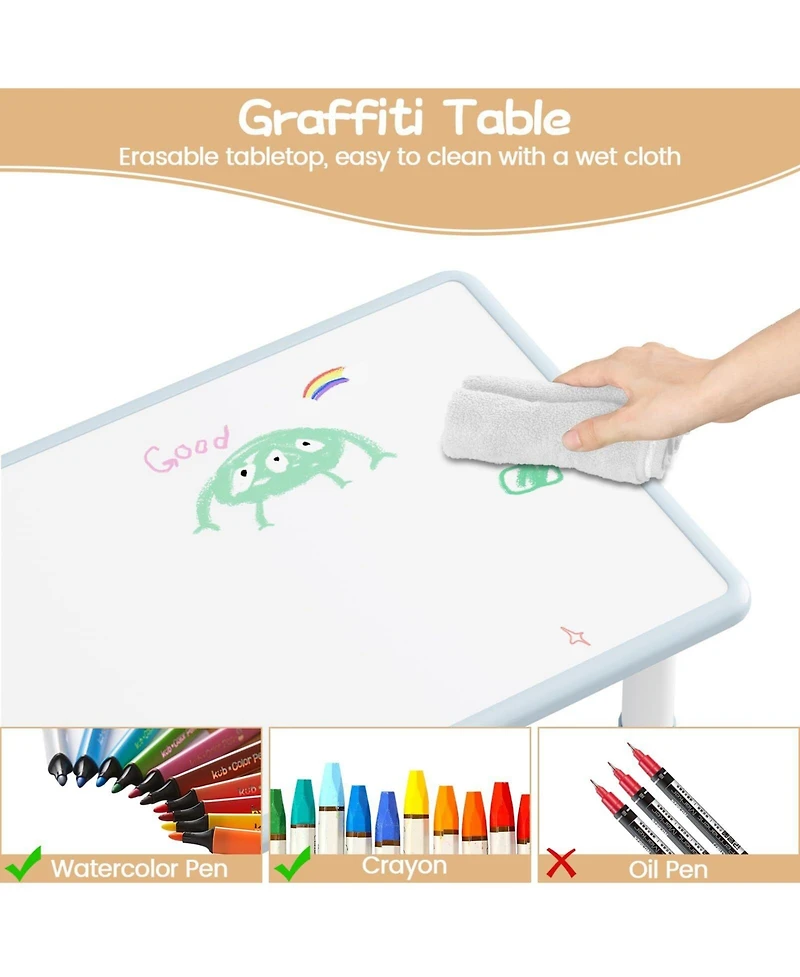 Gaomon Kids Table and 2 Chairs Set, Height Adjustable Toddler Activity Table with Graffiti Desktop for Home, Daycare, Preschool