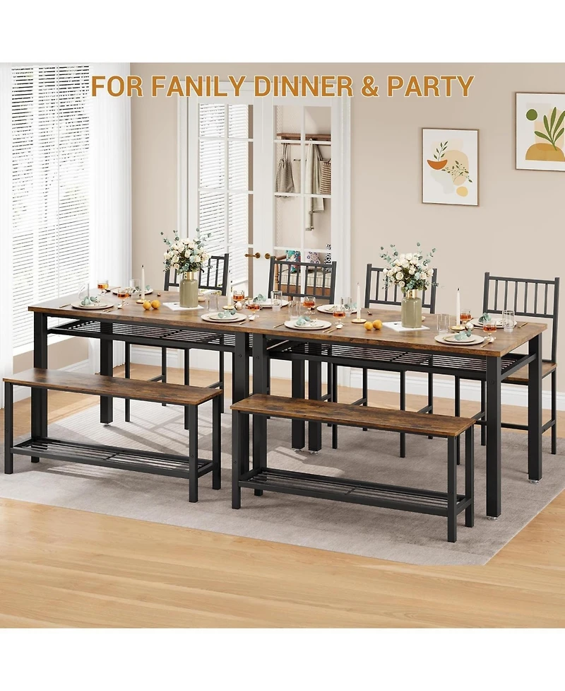 Gaomon Modern Kitchen Table Set for 4, Dining Table with Bench and Chairs, Space-Saving Design with Storage Rack for Home or Apartment