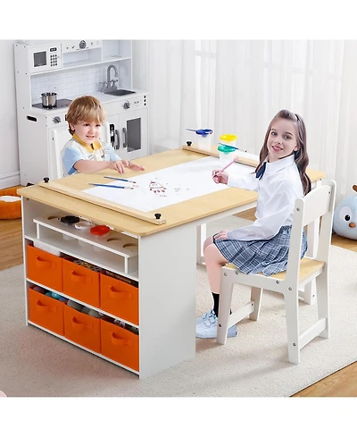 Gaomon Kids Art Table and 2 Chairs, Wooden Activity Table with Storage Bins for Crafts, Drawing, and Study, Ideal for Home or Classroom