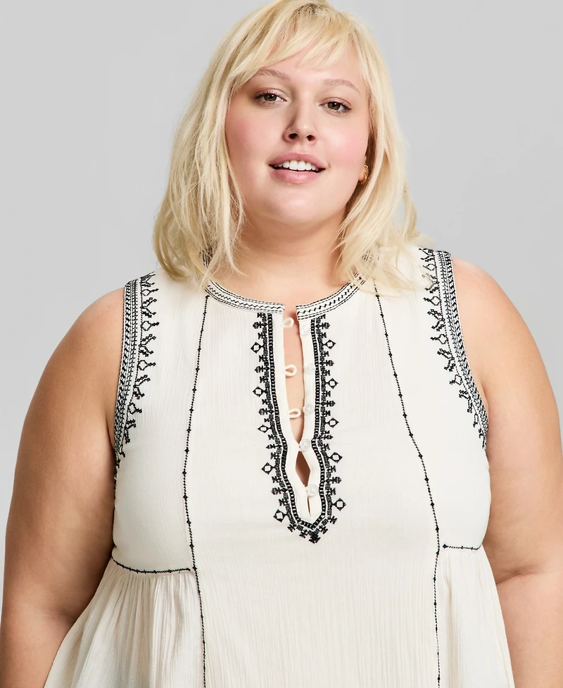And Now This Trendy Plus Embroidered Cotton Sleeveless Top, Macy's Exclusive