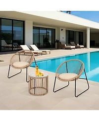 Gaomon 3-Piece Outdoor Bistro Set, Acapulco Chairs with Cushions & Glass Top Side Table, All-Weather Patio Conversation Set