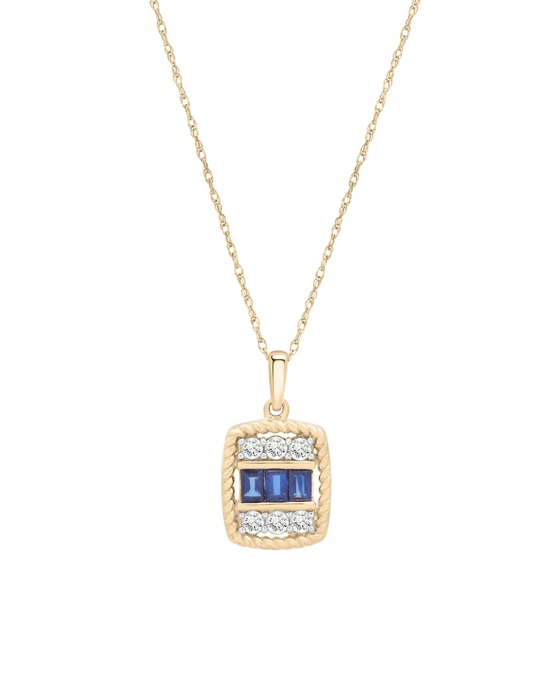 Macy's Blue Sapphire (1/4 ct. t.w.) and White Sapphire (1/4 ct. t.w.) Pendant Necklace in 14k Yellow Gold
