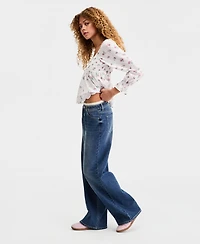 Celebrity Pink Juniors' Lace-Trim Wide-Leg Baggy Jeans