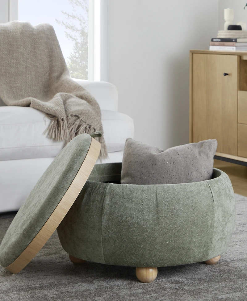 Lumisource 14.75" Fabric Tray Pouf Contemporary Storage Ottoman