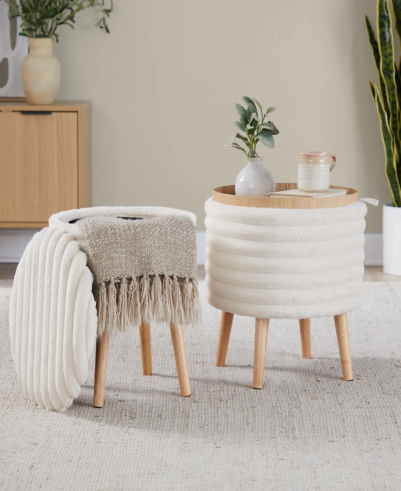 Lumisource 2-Pc. Fabric Tray Plush Contemporary Storage Ottoman Set