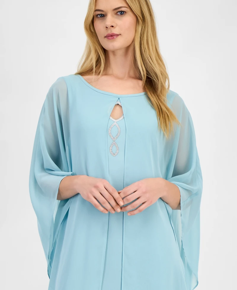 Connected Women's Embellished Keyhole Chiffon Overlay Sheath Dress