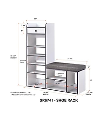 Kings Brand Furniture Julian Bench & Shoe Rack, 7-Shelf Storage & Drawer