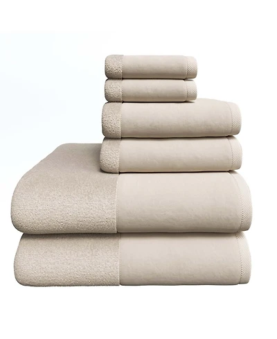 Linery & Co Cotton and Linen-Texture Border 6 Piece Towel Set